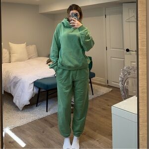 TNA Green Cozy Fleece Hoodie and Sweatpants Set